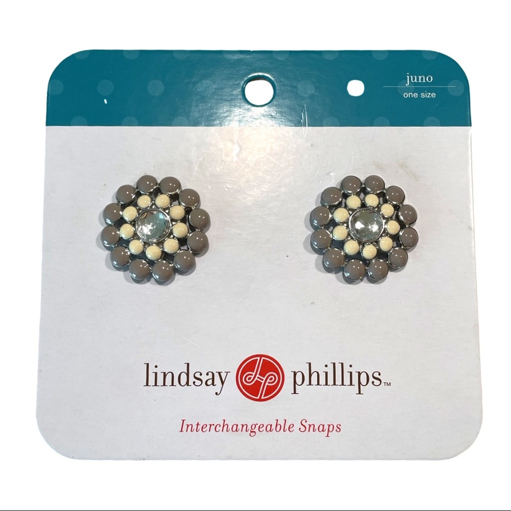 NEW Lindsay Phillips Interchangeable Shoe Snaps- grey and white design